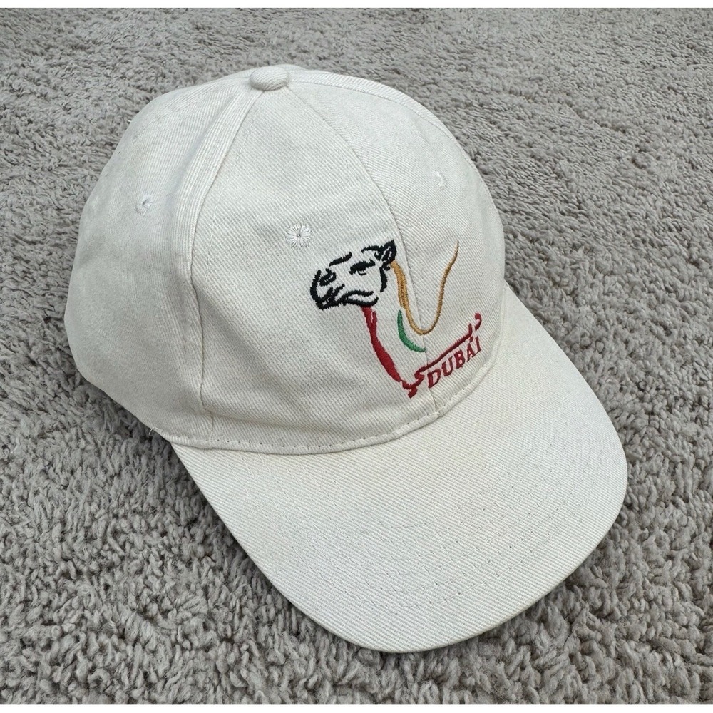 Dubai‎ Souvenir Hat Cream Cotton Camel Embroidered Adjustable Strap Baseball Cap